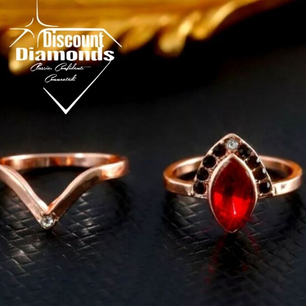 2 Ring Set - Ruby Cocktail Ring on 18K Rose Gold over 925 Sterling Silver